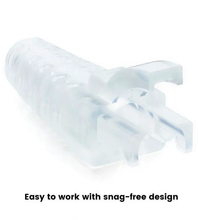 Alt view image 5 of 7 - trueCABLE RJ45 Strain Relief Boots, Small 5.5 to 7.0mm Cut-to-Fit PVC Plug Cover, Transparent, 100 Pieces