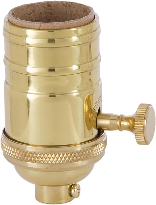 Main image of B&P Lamp Heavy Turned Brass Socket with Brass Knob, Polished and Lacquered Finish, 3-Way Function, No Uno Thread