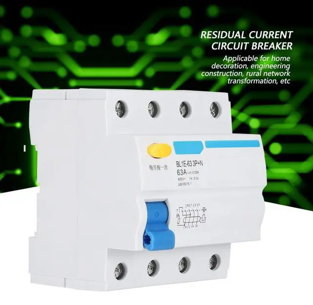 Alt view image 3 of 7 - BL1E-63 Current Circuit Breaker,3P+N 63A RCCB Residual,230V 30mA Leakage Overload Short Protection