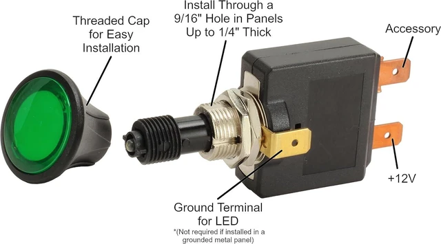 Alt view image 2 of 5 - Fastronix Push/Pull Switch with Green LED Indicator