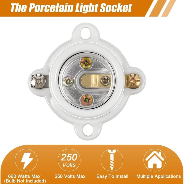 Alt view image 3 of 6 - 16 Pcs Porcelain Lamp Holder Socket E26/E27 Medium Keyless Threaded Socket with Two Hole Flanged Mounting 660W 250V Medium Base Lampholder Cleat Sockets for Indoor Garage Closet Lighting