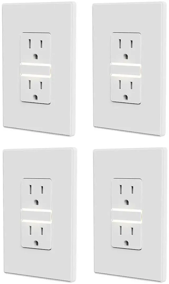 Main image of ELEGRP Decorator Outlet with Night Light 4000K, TR Tamper Resistant Wall Receptacle, 15A 125V Electrical Outlet, Self-grounding, with Mid Wall Plate, UL Listed (Matte White, 4 Pack)