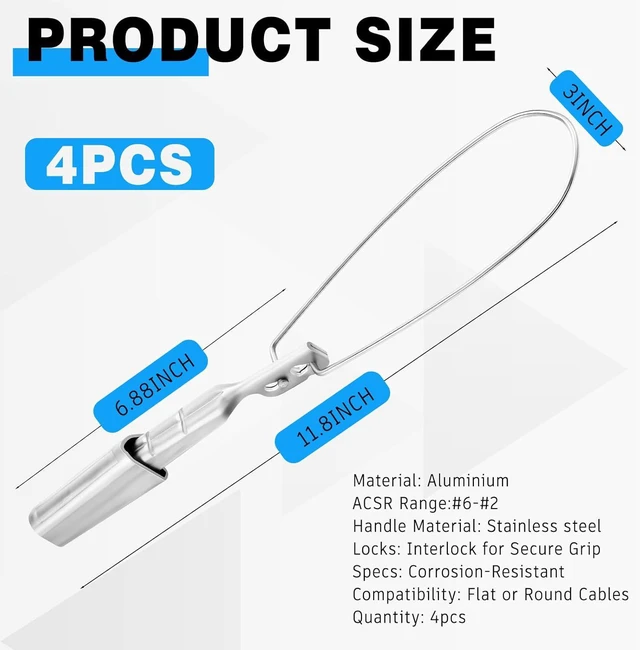 Alt view image 2 of 6 - Gisafai 4 Pcs Aluminium Wedge Clamps Steel Ball Handle Loop with Lock Service Acsr Range 6-2 Corrosion Resistant Cable Clamp for Tighten Cables Wedge Shell Reduce Strain on Conductors(11.8 x 3 Inch)
