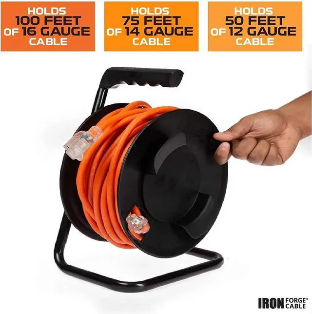 Alt view image 2 of 5 - Extension Cord Storage Reel with Metal Stand, Black - Portable Cable Reel, Holds Up to 100 Ft of Electrical Cord, Hose, or Rope