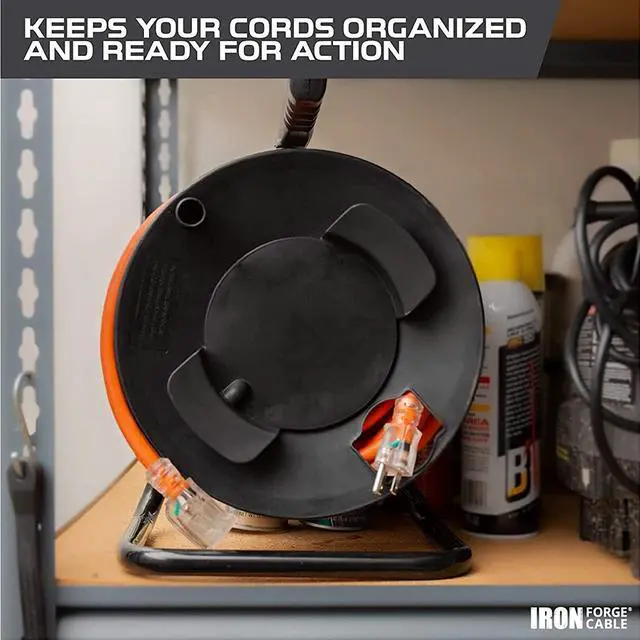 Alt view image 3 of 5 - Extension Cord Storage Reel with Metal Stand, Black - Portable Cable Reel, Holds Up to 100 Ft of Electrical Cord, Hose, or Rope