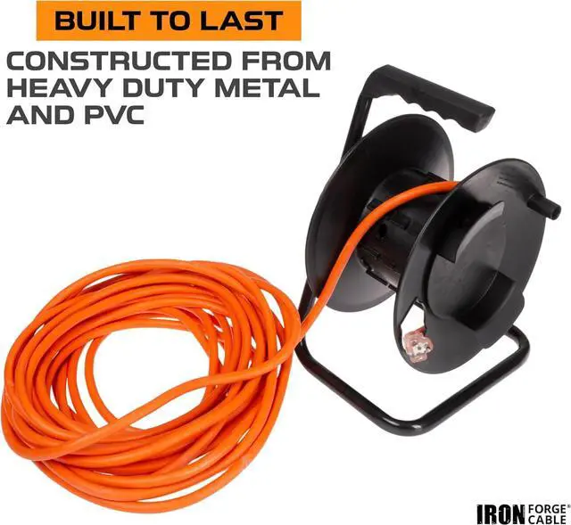 Alt view image 4 of 5 - Extension Cord Storage Reel with Metal Stand, Black - Portable Cable Reel, Holds Up to 100 Ft of Electrical Cord, Hose, or Rope