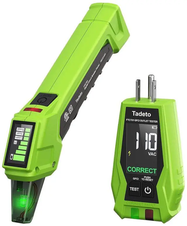 Main image of Tadeto Circuit Breaker Finder with Outlet Tester, Quick GFCI, Voltage, AC 90-135V Electrical Circuit Tracer with Dual LCD Display, Batteries and Carrying Case