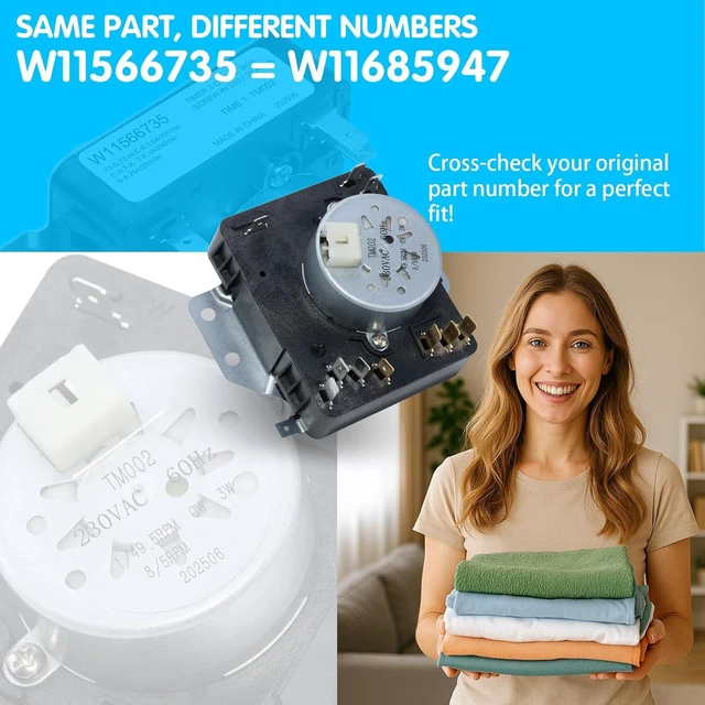 Alt view image 4 of 7 - W11566735 Dryer Timer Assembly, Replaces W11685947 for Whirlpool Electric Dryers 220 VAC 60 Hz | Dual-Speed 1/49.5 & 8/5 RPM | 3-Wire Easy Install | AP7215858 PS17216594