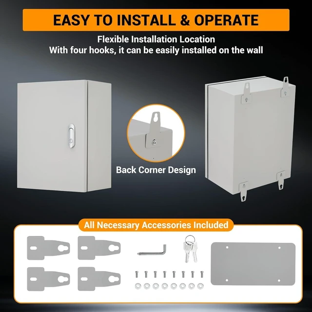 Alt view image 4 of 7 - Outdoor Electrical Box, 14"x10"x6" NEMA 4X Steel Enclosure, IP67 Waterproof & Dustproof, Lockable Electrical Junction Box with Mounting Plate and 2 Keys, Indoor and Outdoor Use