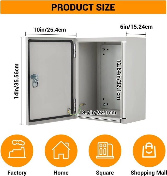 Alt view image 3 of 7 - Outdoor Electrical Box, 14"x10"x6" NEMA 4X Steel Enclosure, IP67 Waterproof & Dustproof, Lockable Electrical Junction Box with Mounting Plate and 2 Keys, Indoor and Outdoor Use