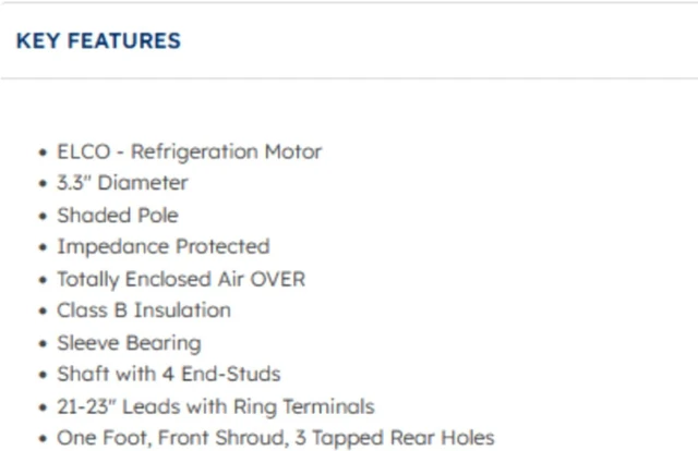 Alt view image 3 of 4 - EC6W115, 6 Watt - 115 V, 1550 RPM, Elco Unit Bearing Frame, 3.3 Inch, Teao - Refrigeration