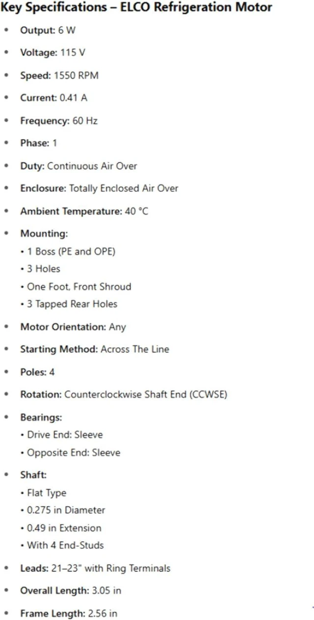 Alt view image 2 of 4 - EC6W115, 6 Watt - 115 V, 1550 RPM, Elco Unit Bearing Frame, 3.3 Inch, Teao - Refrigeration