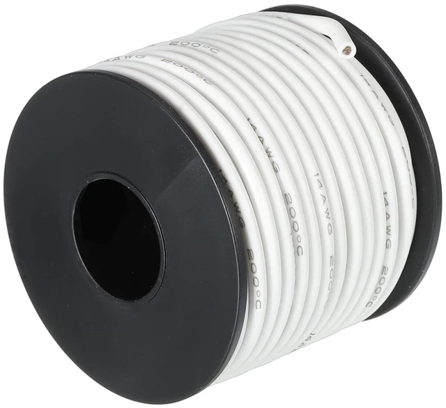 Main image of MECCANIXITY 14 Gauge Silicone Wire 14AWG Electrical Stranded High Temperature Hookup Tinned Copper 15m/50ft White Spool for Model and DIY Wiring