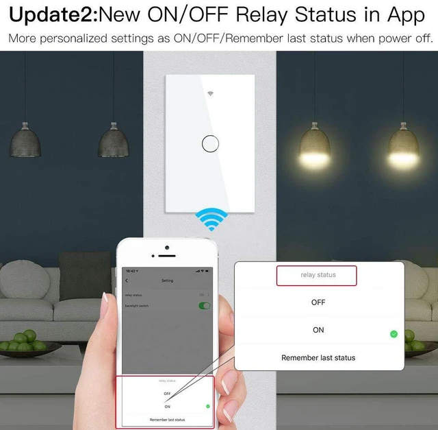 Alt view image 3 of 7 - MoesGo 2nd Generation WiFi RF433 Smart Touch Wall Single Fire Smart SwitchNo Neutral Wire Needed,Compatible with Smart Life/Tuya App, Works with Alexa and Google Home Single Pole 110V White 1 Gang