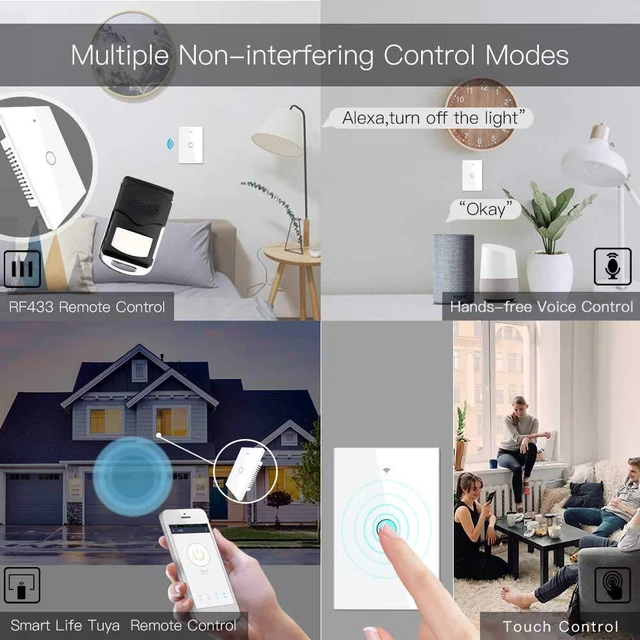 Alt view image 5 of 7 - MoesGo 2nd Generation WiFi RF433 Smart Touch Wall Single Fire Smart SwitchNo Neutral Wire Needed,Compatible with Smart Life/Tuya App, Works with Alexa and Google Home Single Pole 110V White 1 Gang