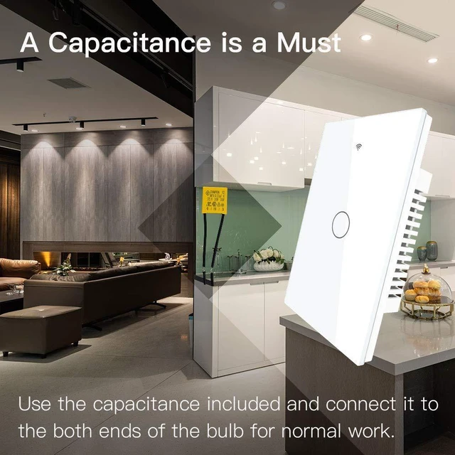 Alt view image 6 of 7 - MoesGo 2nd Generation WiFi RF433 Smart Touch Wall Single Fire Smart SwitchNo Neutral Wire Needed,Compatible with Smart Life/Tuya App, Works with Alexa and Google Home Single Pole 110V White 1 Gang