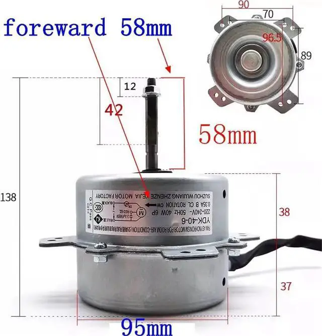 Alt view image 4 of 5 - YDK-40-6 1P1.5P 2P Air Conditioning Outdoor Unit Fan Motor Copper Wire External Fan Cooling Motor