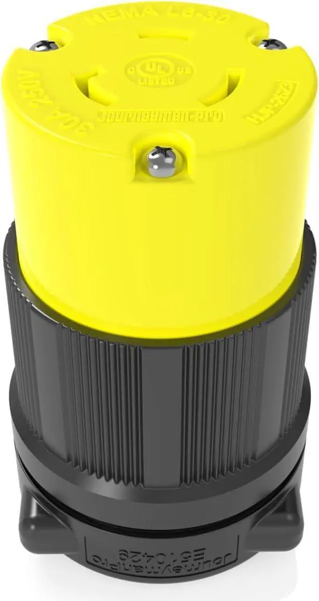 Alt view image 7 of 7 - Journeyman-Pro NEMA L6-30R 30 Amp, 250 Volt, 2P, 3W, HJP-2623 Locking Female Plug Connector, Black Yellow Industrial Grade, Grounding 7500 Watts Generator (L6-30R Female Plug)