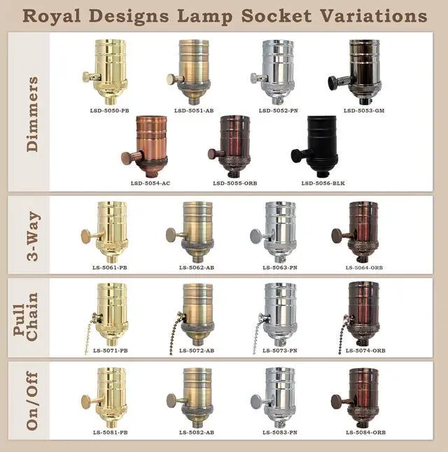 Alt view image 5 of 7 - Royal Designs, Inc. Full Range 3 Way Vintage Turn Knob Lamp Socket (Polished Nickel, A. Set of 2)