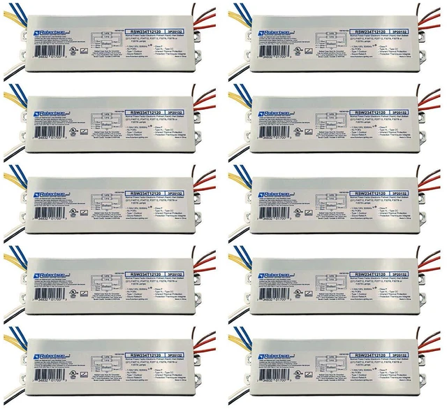 Main image of ROBERTSON 2P20132 Quik-Pak of 10 Fluorescent eBallast, 2 F40T12 Linear Lamp, Preheat- Rapid Start, 120Vac, 50-60Hz, Normal Ballast Factor, NPF, Model RSW234T12120 /A (Replaces Model RSW240T12120 /B)