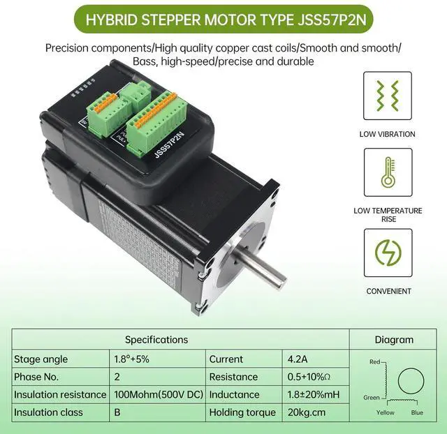 Alt view image 2 of 7 - CNCTOPBAOS JSS57P2N Nema23 2N.m Closed Loop Stepper Motor Integrated Digital Hybrid Servo Drive System 24-48V DC RS232 with 1000 Encoder line for Robots,Cutting,Marking,CNC Router Engraving Machine