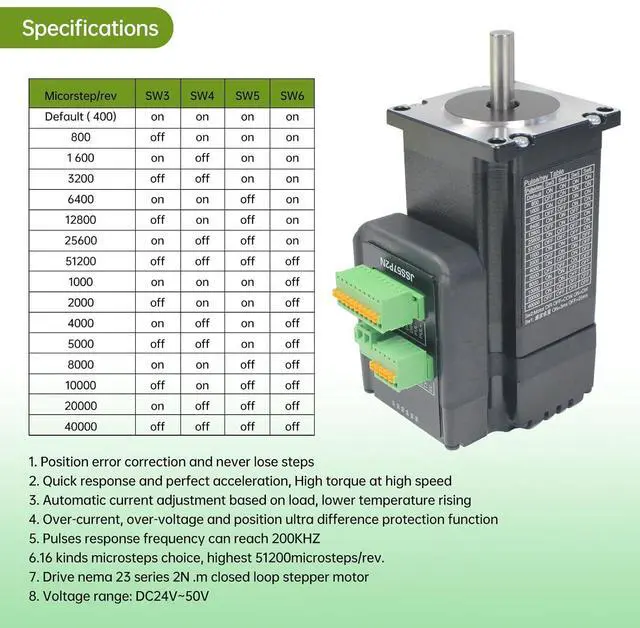 Alt view image 4 of 7 - CNCTOPBAOS JSS57P2N Nema23 2N.m Closed Loop Stepper Motor Integrated Digital Hybrid Servo Drive System 24-48V DC RS232 with 1000 Encoder line for Robots,Cutting,Marking,CNC Router Engraving Machine