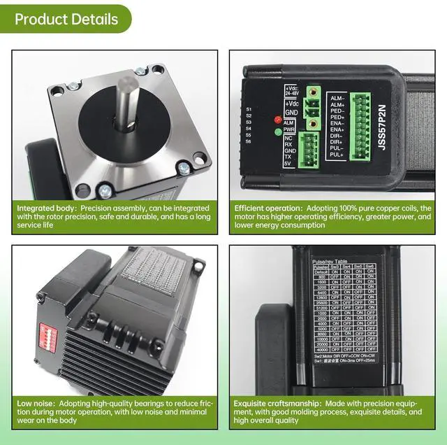 Alt view image 5 of 7 - CNCTOPBAOS JSS57P2N Nema23 2N.m Closed Loop Stepper Motor Integrated Digital Hybrid Servo Drive System 24-48V DC RS232 with 1000 Encoder line for Robots,Cutting,Marking,CNC Router Engraving Machine