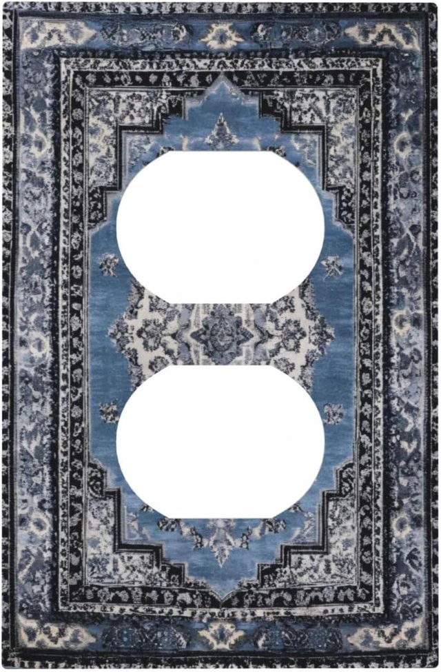 Main image of Vintage Blue Boho Medal 1 Gang Duplex Outlet Covers Decorative Single Plug Wall Plate Electrical Receptacle Light Switch Cover Plate Dimmer Switchplate Faceplate for Country Bathroom Decor