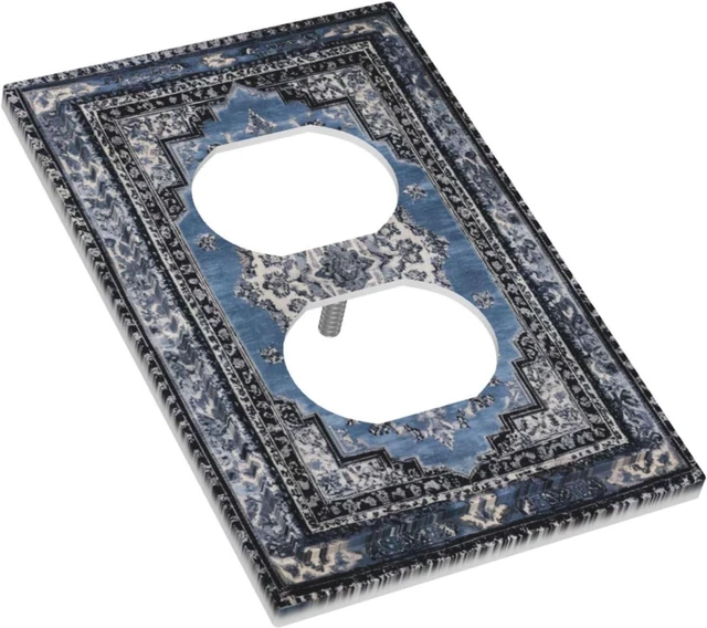 Alt view image 3 of 7 - Vintage Blue Boho Medal 1 Gang Duplex Outlet Covers Decorative Single Plug Wall Plate Electrical Receptacle Light Switch Cover Plate Dimmer Switchplate Faceplate for Country Bathroom Decor