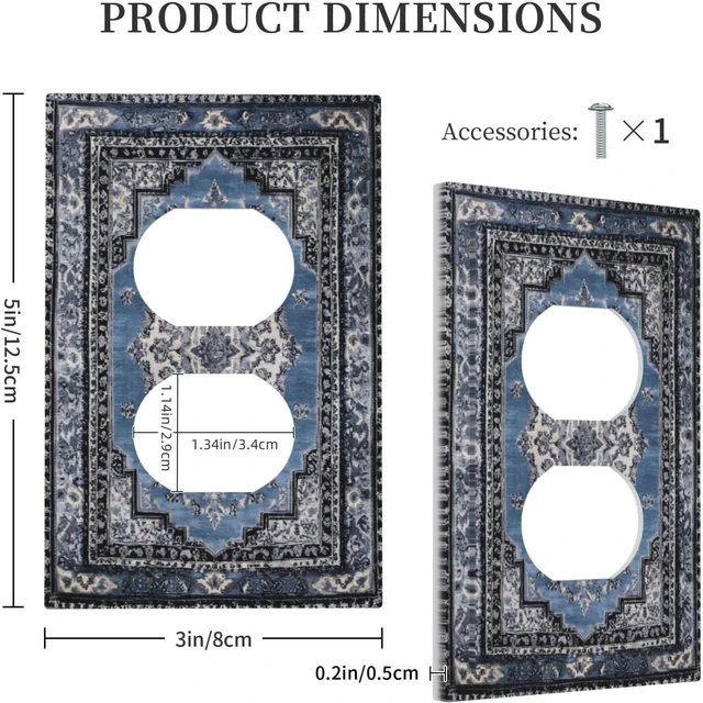 Alt view image 5 of 7 - Vintage Blue Boho Medal 1 Gang Duplex Outlet Covers Decorative Single Plug Wall Plate Electrical Receptacle Light Switch Cover Plate Dimmer Switchplate Faceplate for Country Bathroom Decor