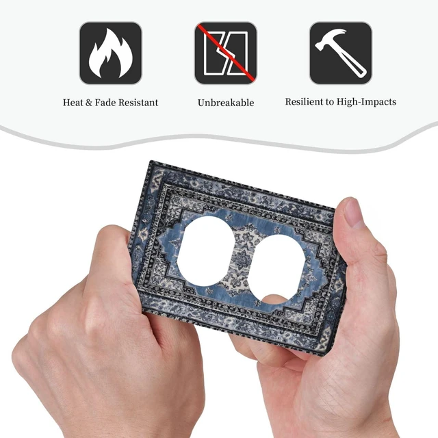 Alt view image 6 of 7 - Vintage Blue Boho Medal 1 Gang Duplex Outlet Covers Decorative Single Plug Wall Plate Electrical Receptacle Light Switch Cover Plate Dimmer Switchplate Faceplate for Country Bathroom Decor