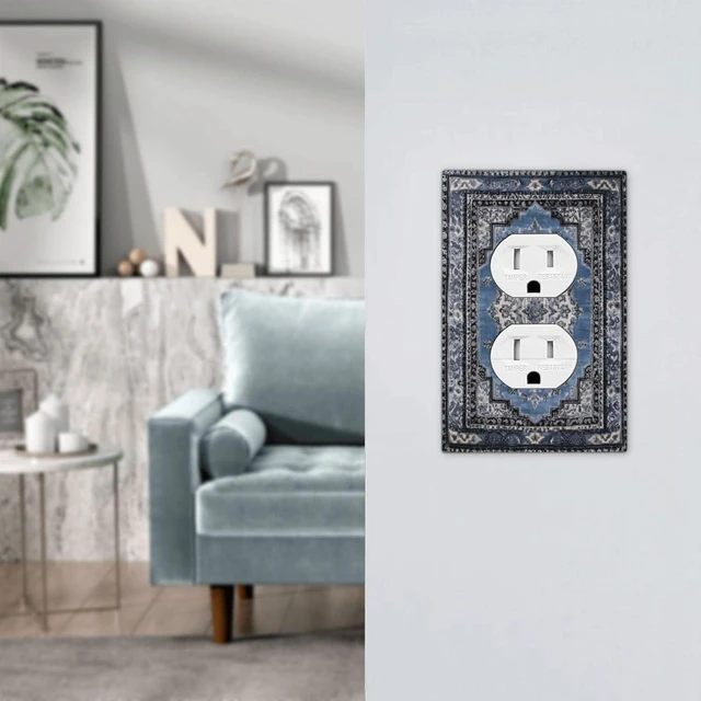 Alt view image 7 of 7 - Vintage Blue Boho Medal 1 Gang Duplex Outlet Covers Decorative Single Plug Wall Plate Electrical Receptacle Light Switch Cover Plate Dimmer Switchplate Faceplate for Country Bathroom Decor