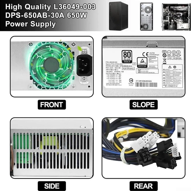 Alt view image 3 of 7 - 650W Power Supply Compatible with HP Z2 G4 Z1 ForG5 800 G3 G4 ForG5 TE01 TG01 DPS 650AB 30A Efficient Power Conversion System
