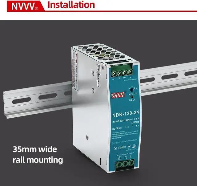 Alt view image 6 of 7 - 24Vdc 5Amp DIN-Rail Power Supply NDR 120W, Input:100-240VAC,Output:24VDC,Power Supply Switch Switching Converter DC