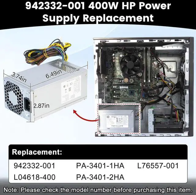Alt view image 3 of 7 - LXun Upgraded New 942332-001 400W Power Supply Compatible with HP 280 288 285 480 600 680 800 G3 G4 Power Supply L04618-400 PA-3401-2HA PA-3401-1HA L04618-800