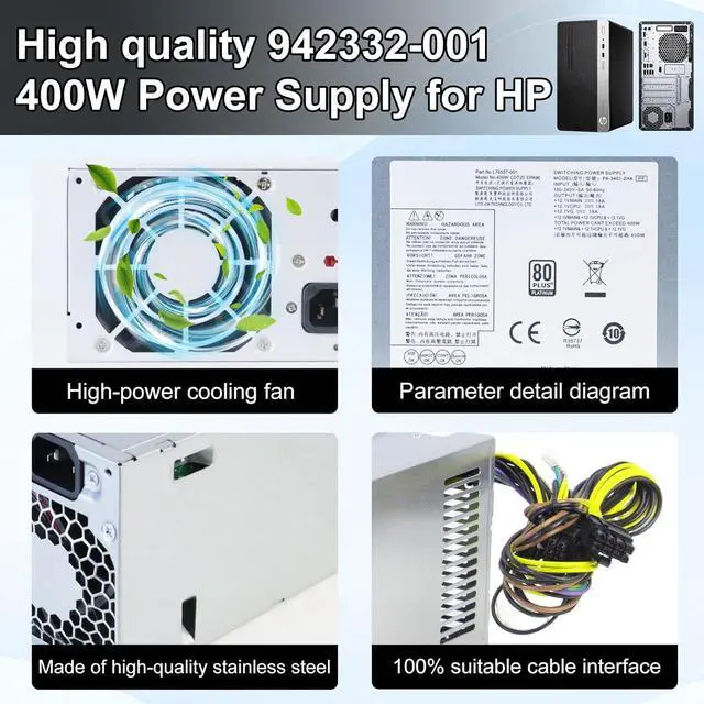 Alt view image 5 of 7 - LXun Upgraded New 942332-001 400W Power Supply Compatible with HP 280 288 285 480 600 680 800 G3 G4 Power Supply L04618-400 PA-3401-2HA PA-3401-1HA L04618-800