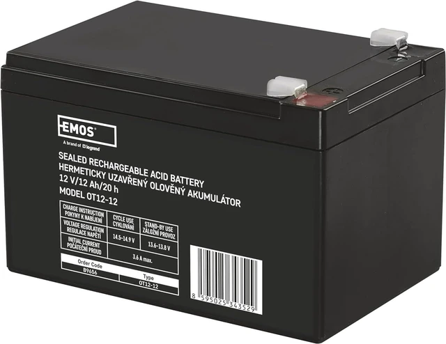 Main image of EMOS Maintenance-free lead-acid battery for hazard detection systems, fire detection technology, UPS elevators, 12 V, 12 Ah