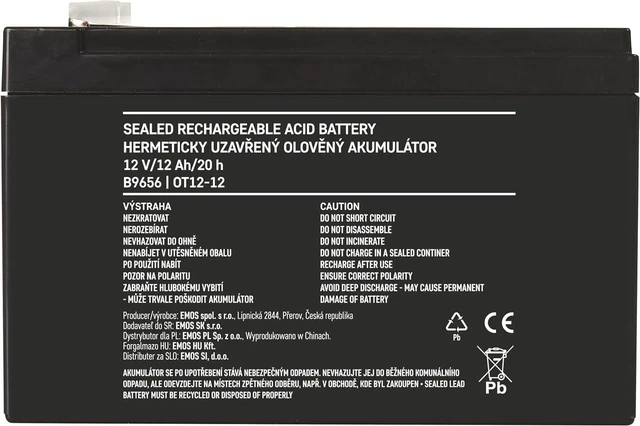 Alt view image 3 of 6 - EMOS Maintenance-free lead-acid battery for hazard detection systems, fire detection technology, UPS elevators, 12 V, 12 Ah