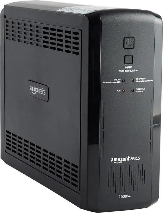 Main image of Amazon Basics Line-Interactive UPS 1500VA 900 Watt Surge Protector Battery Power Backup, 10 Outlets - Black