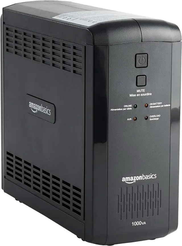 Main image of Amazon Basics Line Interactive UPS 1000VA 550W Surge Protector with Battery Backup, Uninterruptible Battery Power Supply, 9 Outlets, Black