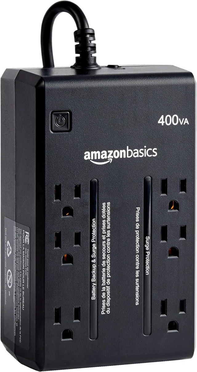 Main image of Amazon Basics Standby UPS Battery Backup 400VA 255W Surge Protector Uninterruptible Power Supply, 6 Outlets for Power Outage Protection, Compact, Black