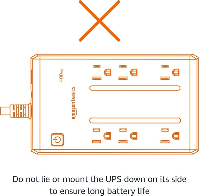 Alt view image 5 of 5 - Amazon Basics Standby UPS Battery Backup 400VA 255W Surge Protector Uninterruptible Power Supply, 6 Outlets for Power Outage Protection, Compact, Black