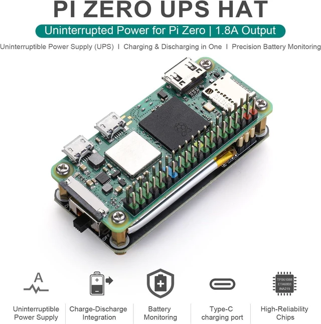 Alt view image 2 of 6 - SEENGREAT Pi Zero UPS HAT (A) - Uninterruptible Power Supply with 1000mAh Battery, Real-Time Monitoring for Raspberry Pi Zero W/WH/2W/2WH, I2C Interface