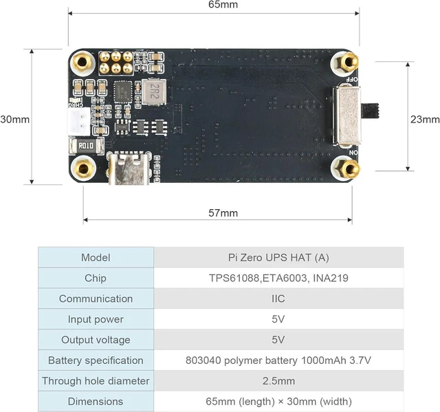 Alt view image 3 of 6 - SEENGREAT Pi Zero UPS HAT (A) - Uninterruptible Power Supply with 1000mAh Battery, Real-Time Monitoring for Raspberry Pi Zero W/WH/2W/2WH, I2C Interface