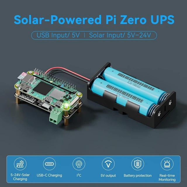 Alt view image 2 of 7 - UPS HAT for Raspberry Pi Zero,5V Solar Power Supply (5V-24V Input), I2C Battery MonitorLED Indicators, Low-Power UPS Expansion Board