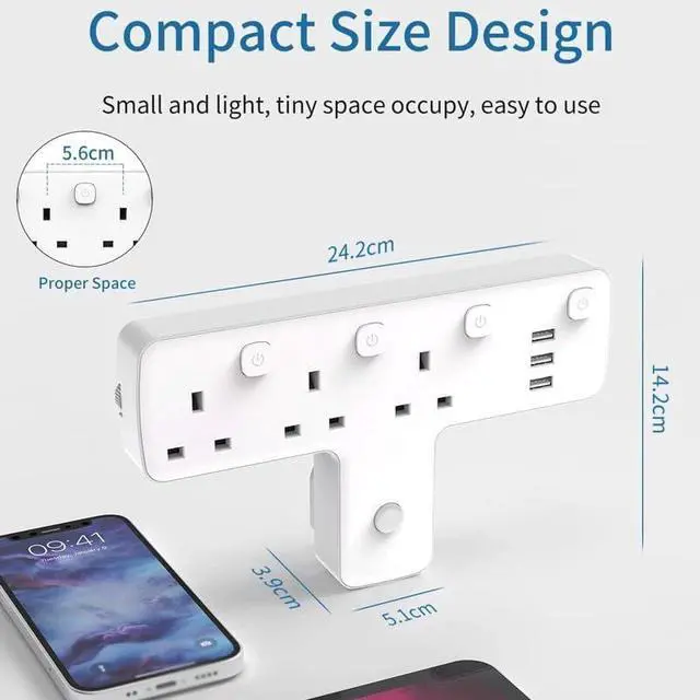 Alt view image 5 of 5 - Rotatable Plug Adapter Extension Power Socket with Charge Surge Protected AC Outlets
