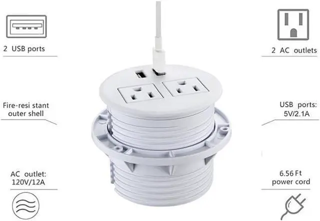 Alt view image 3 of 6 - Circular Desktop Socket Embedded Office Furniture Twisted and Fixed