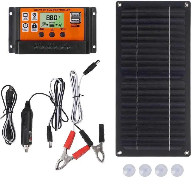 Main image of 600W Monocrystalline Panel Kit with 100A MPPT Charge Controller for RV, Camping, Boats and Outdoor Applications, Includes Connecting Wires, Suction Cups, Car Charging Cable and Output Clips