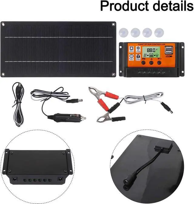 Alt view image 3 of 5 - 600W Monocrystalline Panel Kit with 100A MPPT Charge Controller for RV, Camping, Boats and Outdoor Applications, Includes Connecting Wires, Suction Cups, Car Charging Cable and Output Clips