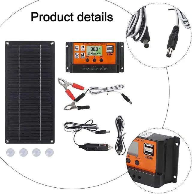 Alt view image 2 of 5 - 600W Monocrystalline Panel Kit with 100A MPPT Charge Controller for RV, Camping, Boats and Outdoor Applications, Includes Connecting Wires, Suction Cups, Car Charging Cable and Output Clips